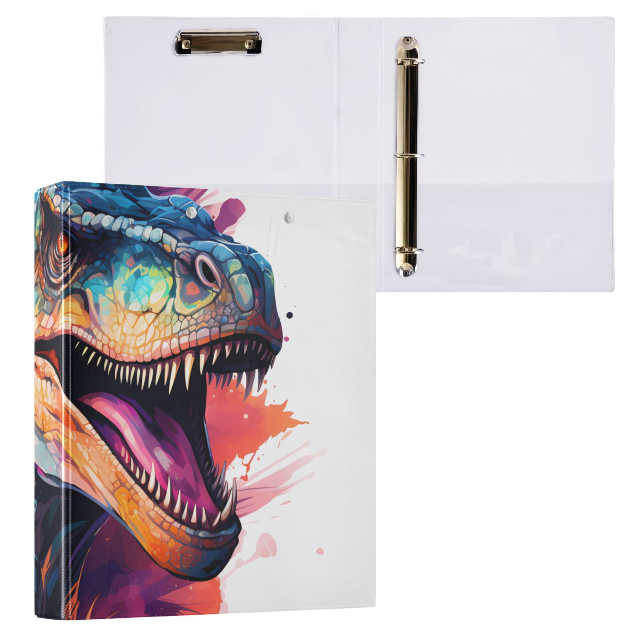 Dinosaur Colorful 3 Ring Binders 1.5 inch Hardcover File Folders with Interior Pockets A4 Size Organizer for School Office Hospital
