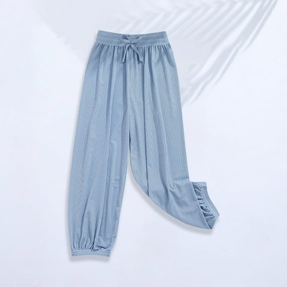Girls Summer Thin Ice Silk Harem Pants Loose Elastic Waist Comfy Kids Casual Beach Trousers for 2-13 Years