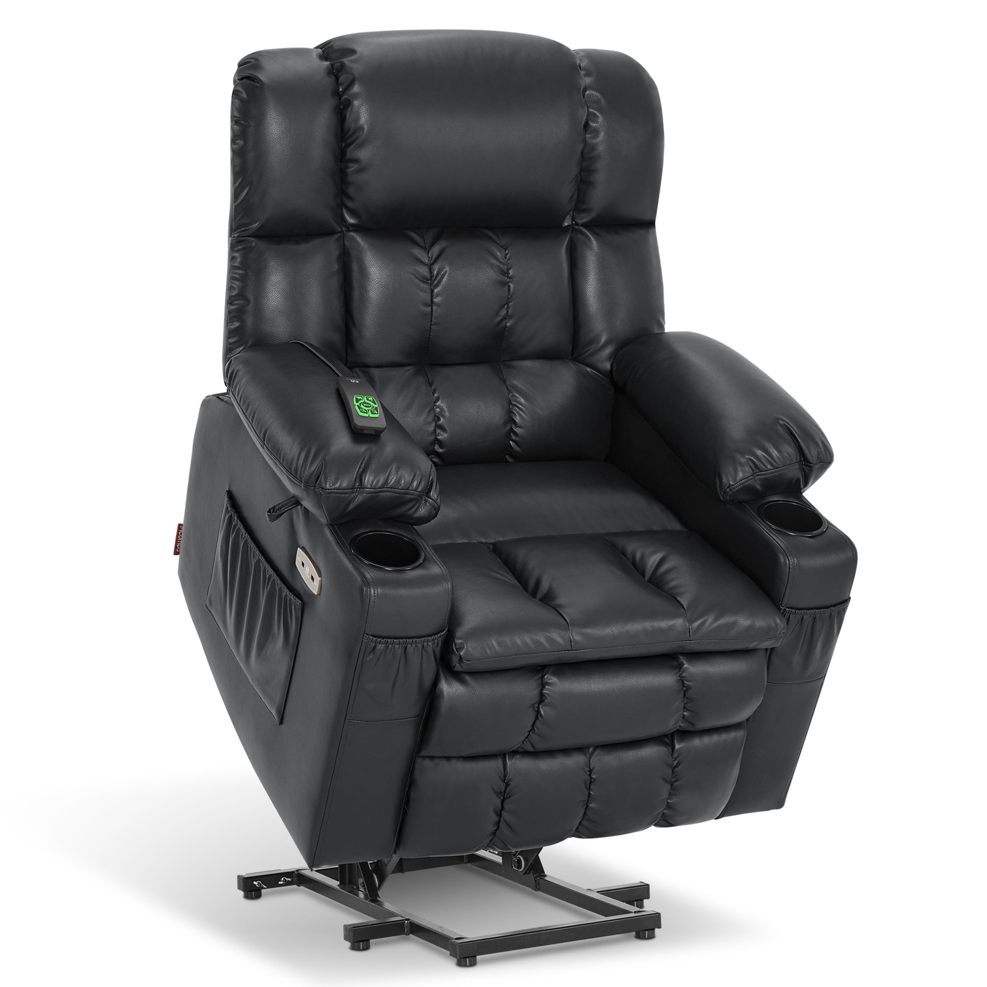 MCombo Dual Motor Power Lift Chair for Elderly, Sleep Lift Recliner, Faux Leather, Black