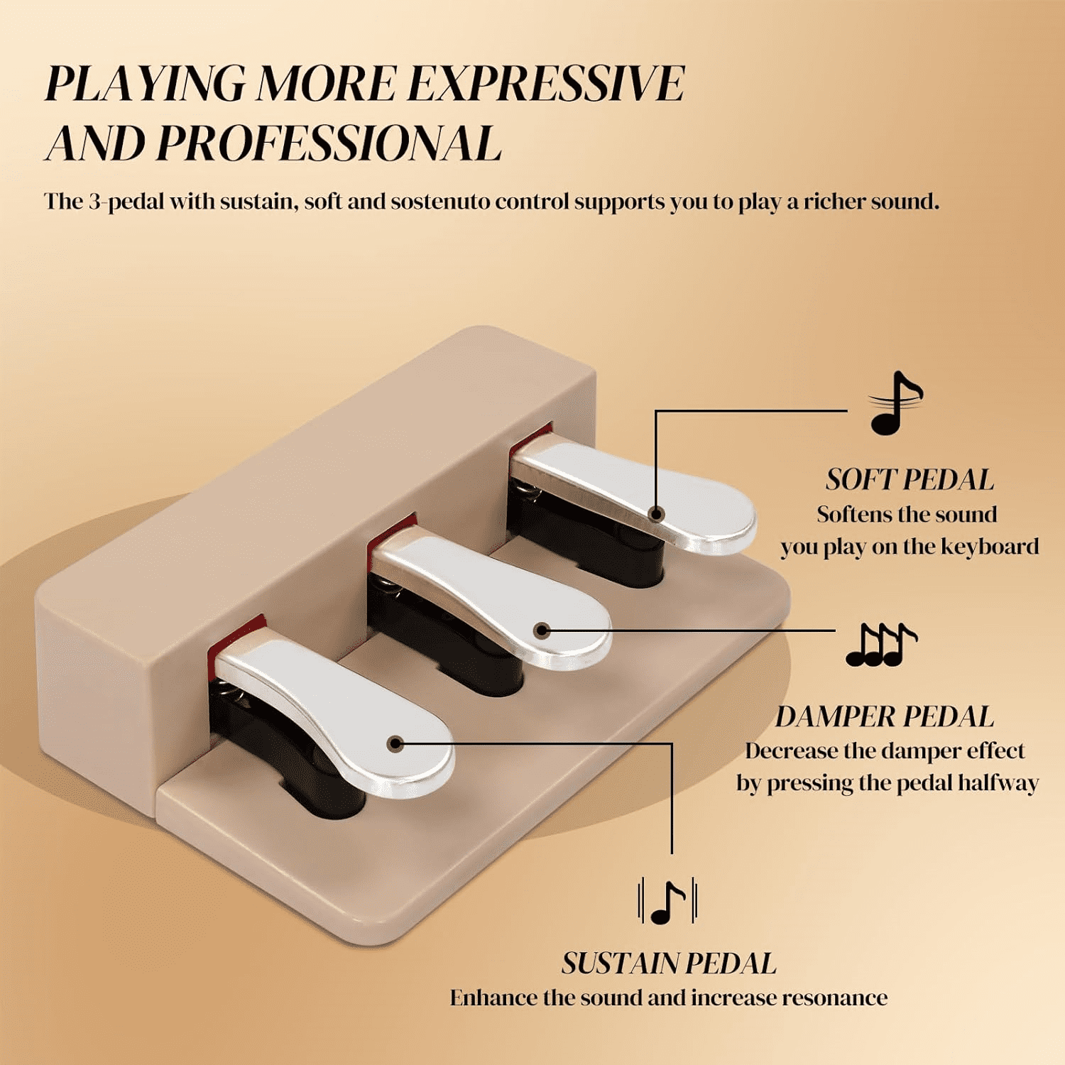 Hassch 8 Key Digital Piano with Stand, Full Size Semi-Weighted Keyboard with MIDI Bluetooth, Triple Pedals, Headphone and Other Accessories, Teak Color