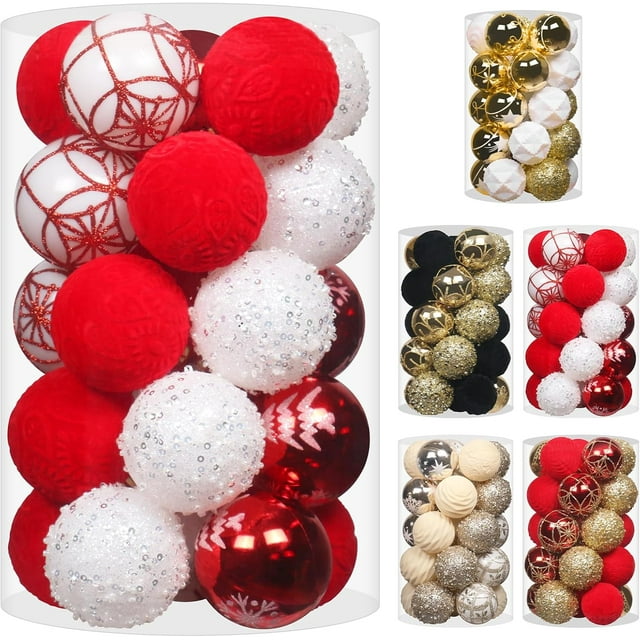 Boules de Noël en Velours de 2,36 Po, 25 Pcs Décorations Suspendues de Sapin de Noël Floquées Rouges/blanches, pour Décoration Intérieure de Fête de Noël à la Maison, Mariage et Jours Fériés.