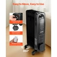 thumbnail image 6 of VEVOR Electric Oil Filled Radiator, 1500W Radiant Space Heater with LED Screen, Over-Heat Protections,24h Timer, Portable Handle Casters, Thermostat,Remote Control for Indoor Use,Black, 6 of 9