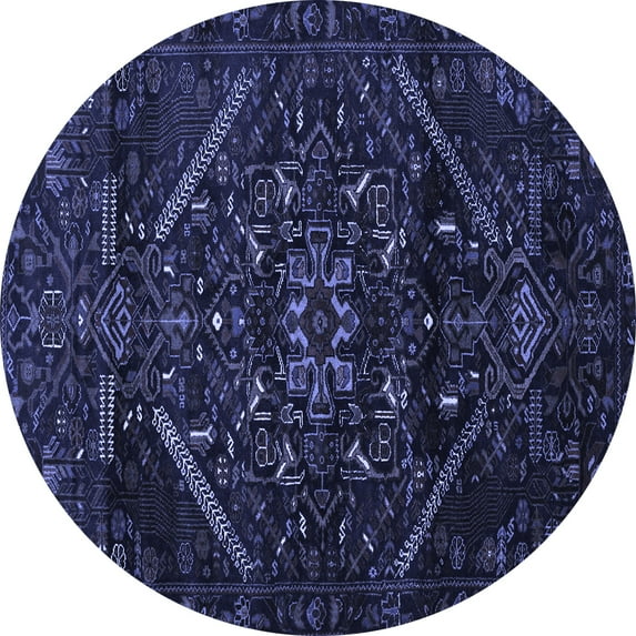 Ahgly Company Machine Washable Indoor Round Abstract Blue Contemporary Area Rugs, 6' Round