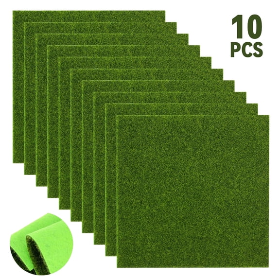 Style-Carry 10 Packs Artificial Grass Squares 5.91x5.91 Inch Thin 3mm Fake Turf Mats For Indoor Outdoor Patio Miniature Model Fairy Garden Diorama Craft Décor