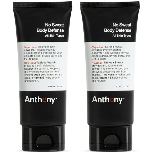 Anthony No Sweat Body Defense Deodorant for Men â Anti-Chafing, Anti-Itch Cream-to-Powder Lotion for Sweat and Body Odor Control â 3 Fl Oz (Pack of 2)