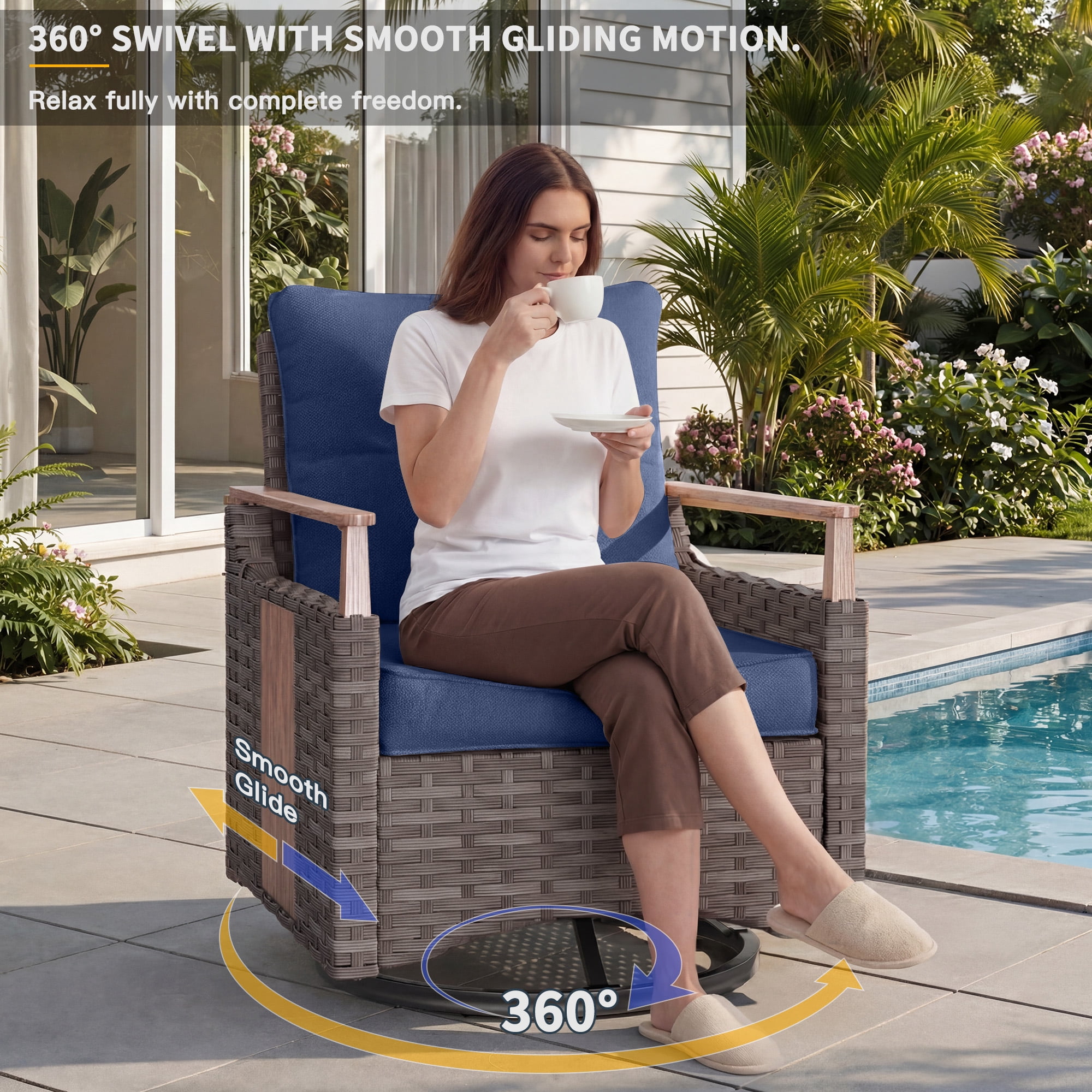 NestNook 5-Piece Outdoor Conversation Set with 2 Swivel Rocker Chairs, 3-Seat Sofa, Loveseat and Aluminum Coffee Table for Porch, Deck, Backyard