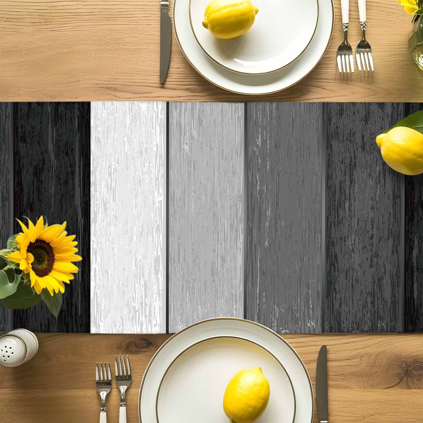 Farm Retro Wood Grain Black Gray Table Runner 90 Inches Long, Farmhouse Gradient Stripes Table Runners Tabletop Scarf Kitchen Dining Tables Decoration for Home Party Indoor Outdoor