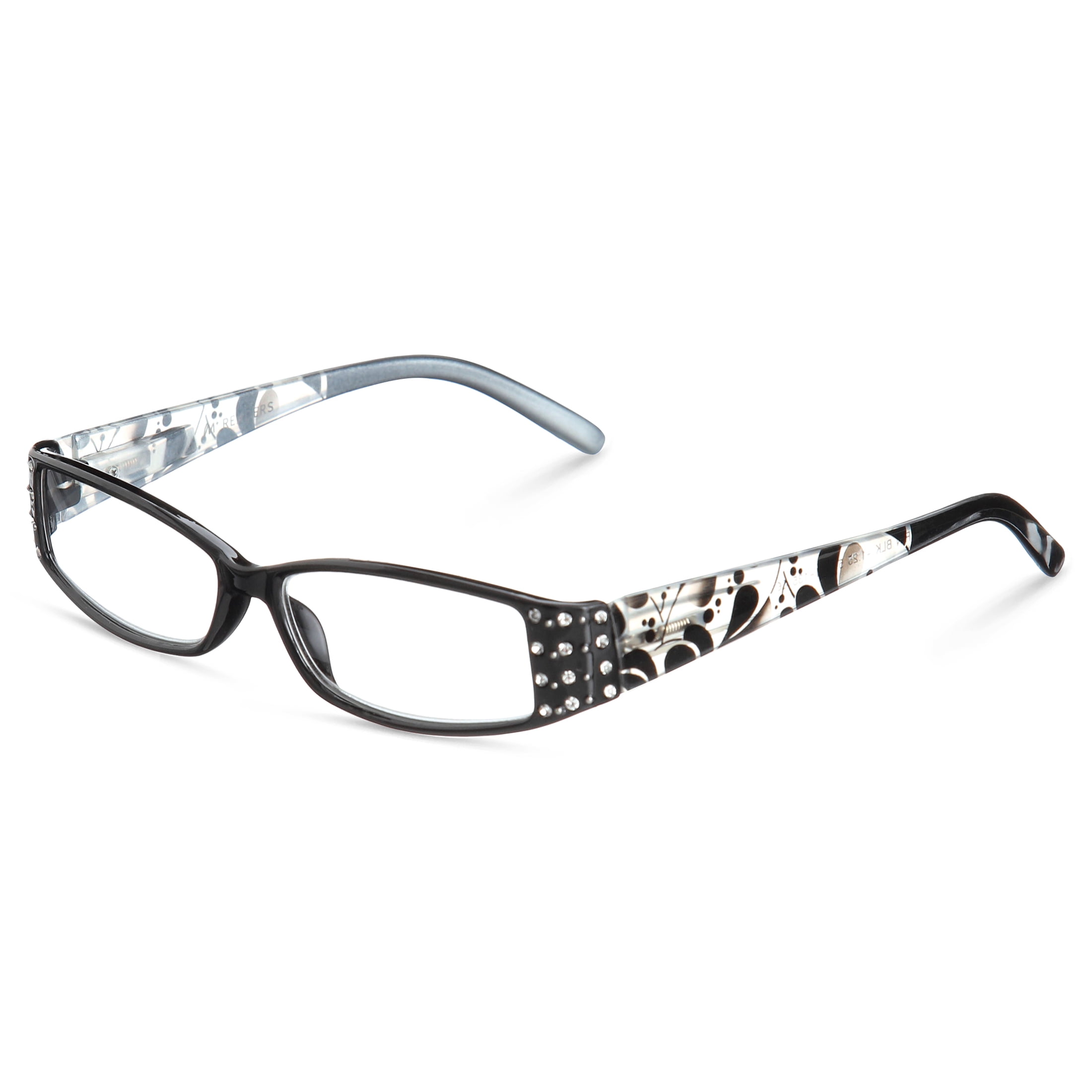 M Readers Women's Erin +1.50 Rectangle Reading Glasses with Case, Black