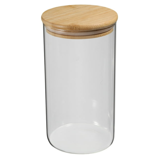 Unique Bargains 42 oz Glass Jar with Airtight Bamboo Lid Glass Kitchen Container Clear Food Storage Jar (18x10cm)