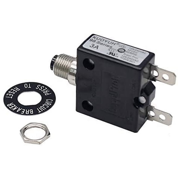 Genuine KUOYUH 3 Amp 125/250VAC 32/50VDC 98 Series Push-To-Reset Thermal Overload Protector Circuit Breaker