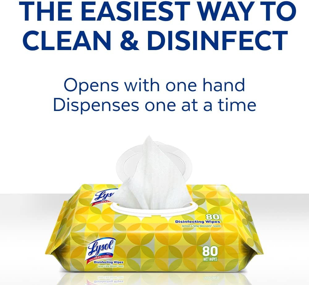 Lysol Disinfecting Wipes Lemon and Lime Blossom Flatpack, 80 Count, 4 Pack