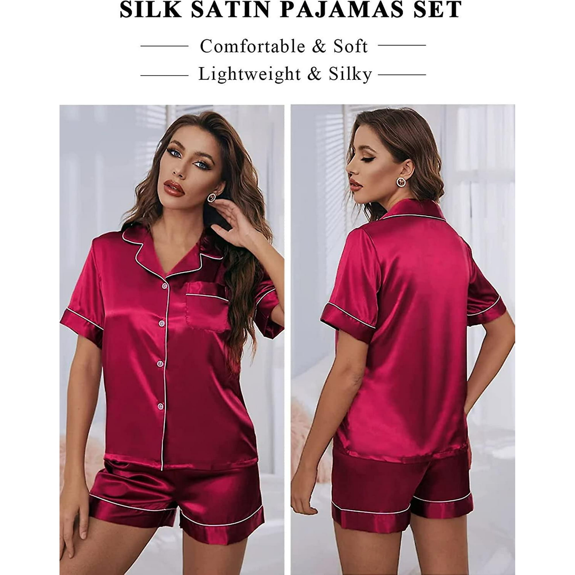 Silk Satin Pajamas Set Women s Short Sleeve Sleepwear Soft Pjs Shorts Set Two Piece Button Down Pj Set S xxl Walmart