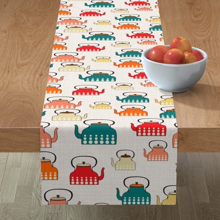 

Cotton Sateen Table Runner 90 - Teapots Kitchen Retro Modern Pattern Food Cute Tea Colorful Bright Home Print Custom Table Linens by Spoonflower
