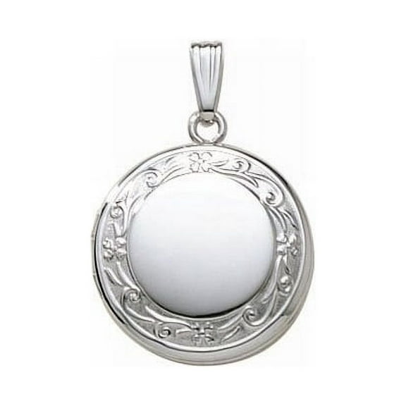 14k White Gold Round Picture Locket - 3/4 in X 3/4 in Solid 14K White Gold