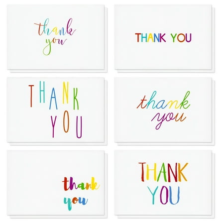 Juvale Thank You Cards with Envelopes - Bulk Blank Thank You Notes & Cards for Kids & Adults - 6 Assorted Rainbow Designs - White, 48 Pack, 4 x 6 In