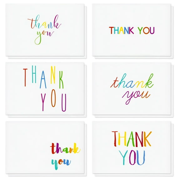 Juvale Thank You Cards with Envelopes - Bulk Blank Thank You Notes & Cards for Kids & Adults - 6 Assorted Rainbow Designs - White, 48 Pack, 4 x 6 In