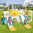 thumbnail image 5 of JOYLDIAS 10 in 1 Toddler Double Slides Kids Playset with Swing, Climber, Basketball Hoop, Tunnel, Telescope, Storage Space and Non-Slip Steps, Indoor Outdoor Backyard Playground (Yellow&White&Green), 5 of 8