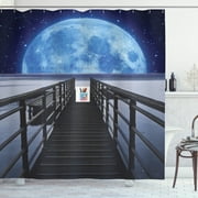 Moonshine Decor Moon and Stars at Night Scene Fabric Shower Curtain Extra Long