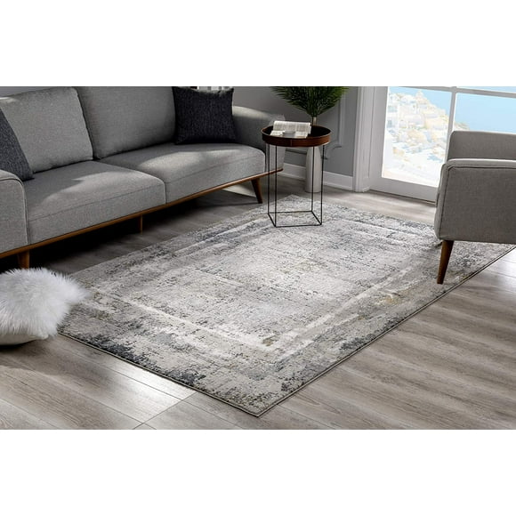 eRug Outlet Collection Mirage Tapis Moderne Abstrait (5x8 Pieds) - 5 Pieds3 Pouces x 7 Pieds7 Pouces, Gris Crème