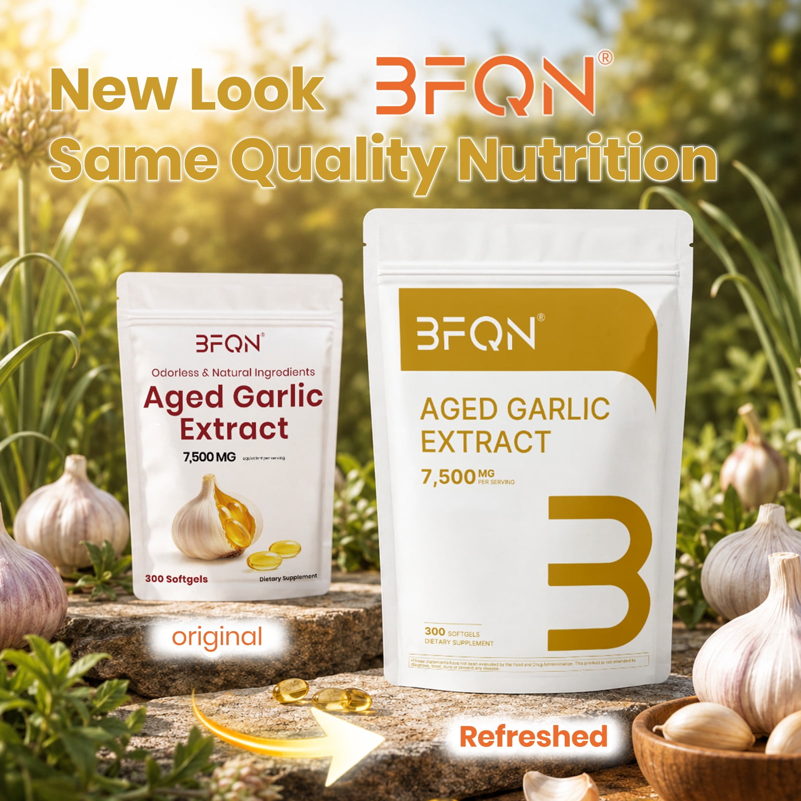 BFQN  Aged Garlic Extract Softgels – 2-Year Aged Allium Sativum, Non-GMO, Gluten-Free, 300 Softgels (5-Month Supply for Men & Women)