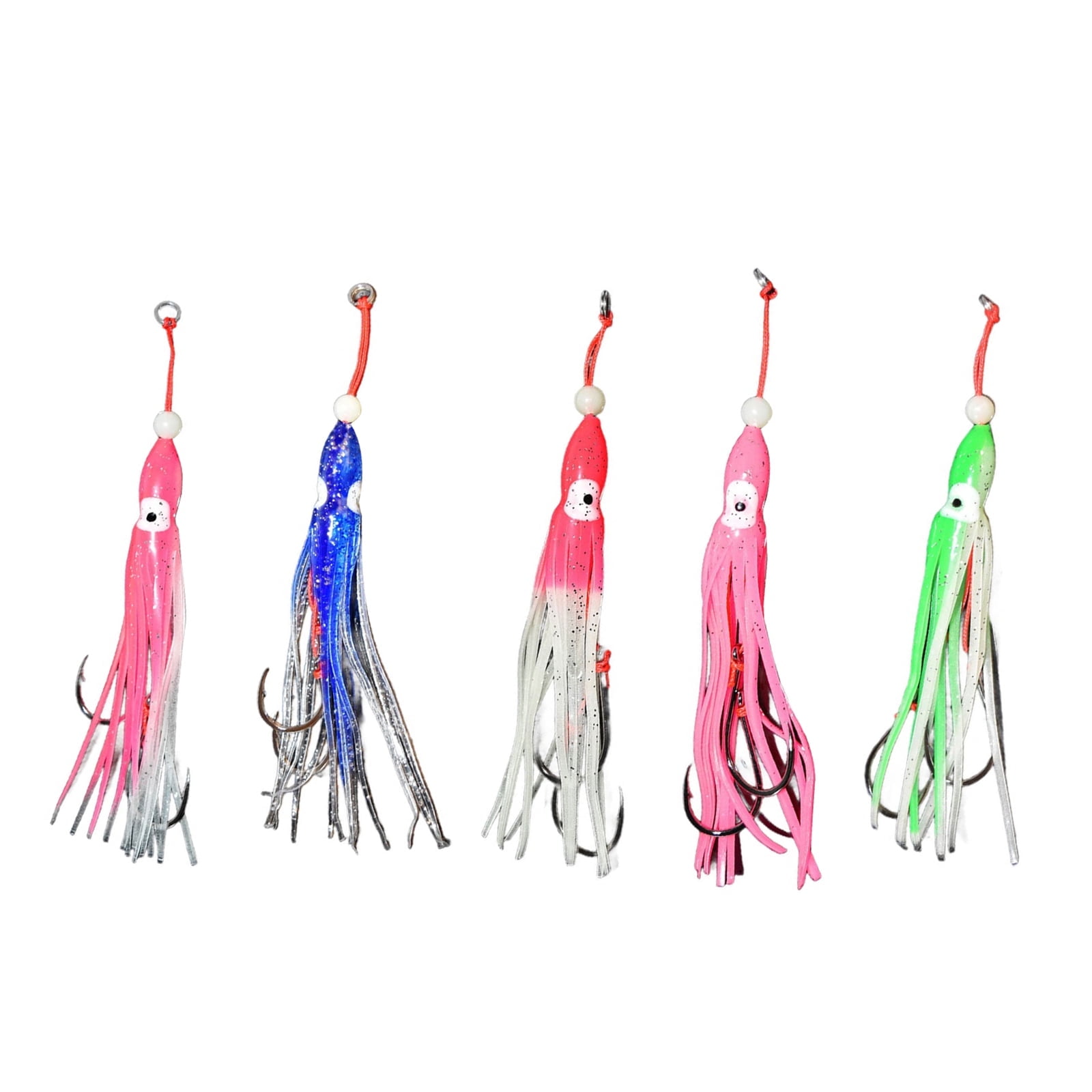 5Pcs Saltwater Baits with Hook Octopuses Skirt Trolling Swimbait Soft Glowing Octopuses Trolling Fishing Squid Lures