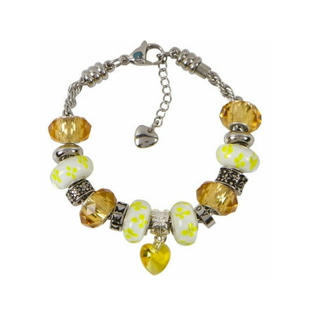 Topaz Charm Bracelet With European Bead Charms For Women Stainless Topaz Charm Bracelet With European Bead Charms For Women Stainless Steel Rope Chain Wisdom 8 Inch