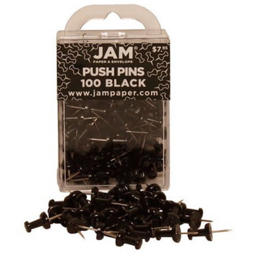 JAM Paper Push Pins/Thumb Tacks, Black, 100 Pack