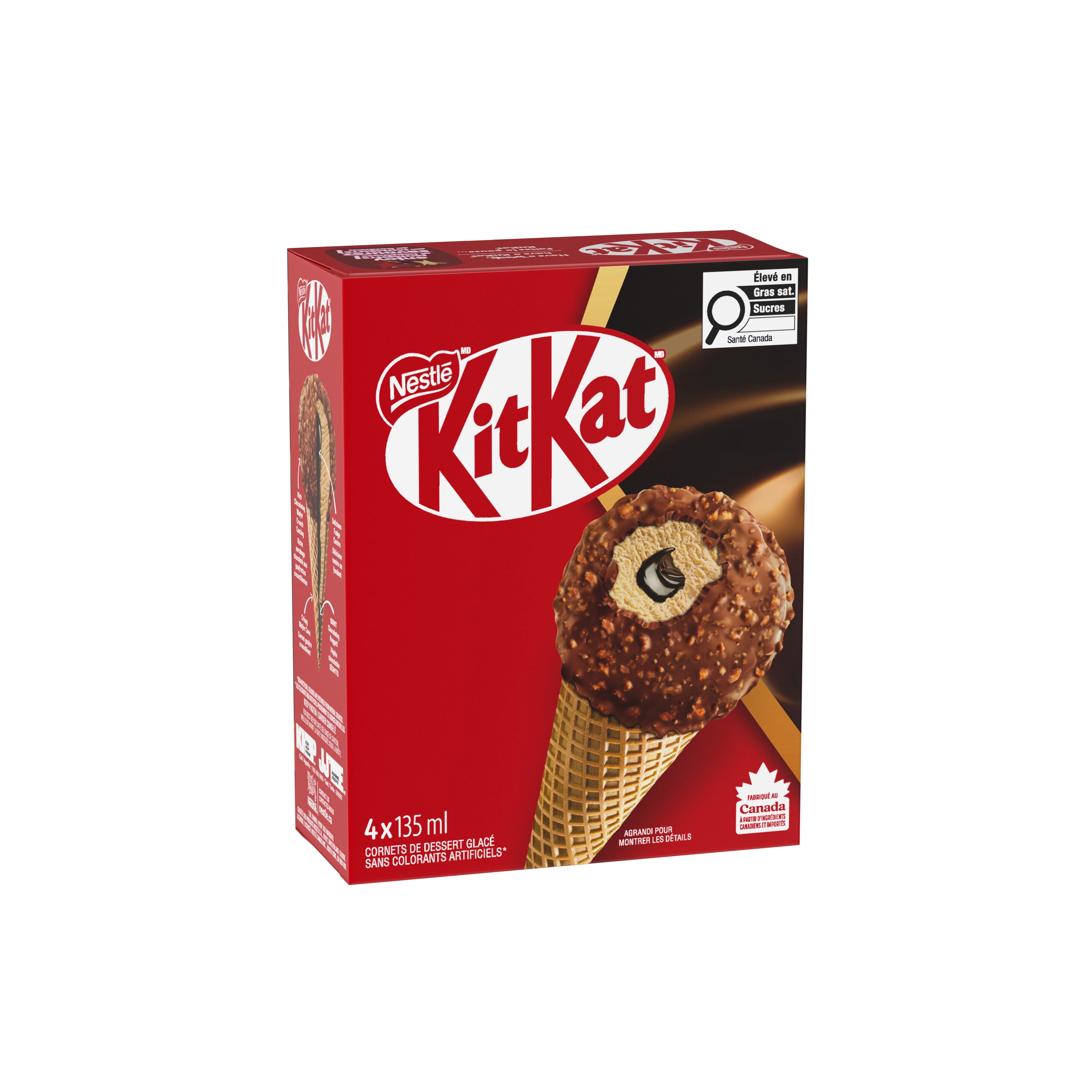 KITKAT Cones, Wafer-flavour Frozen Dessert, Fudge Centre, Chocolatey Crunch Coating, Wafer Cone, 4 x 135 ml