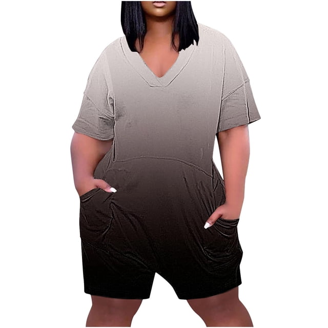 Yanlir Combinaison Décontractée à Fermeture Éclair pour Femmes, Short Ample à Manches Courtes pour l'Été, Style Rue 1 Pce (Gris 1,3TG)