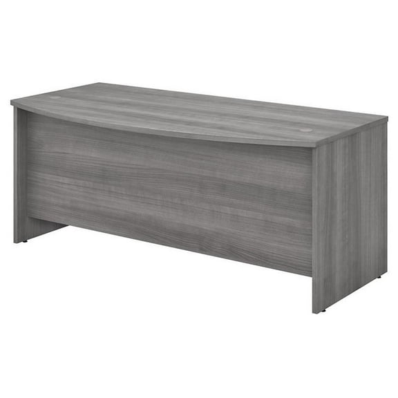 Pemberly Row 72W x 36D Bow Front Desk in Platinum Gray - Engineered Wood