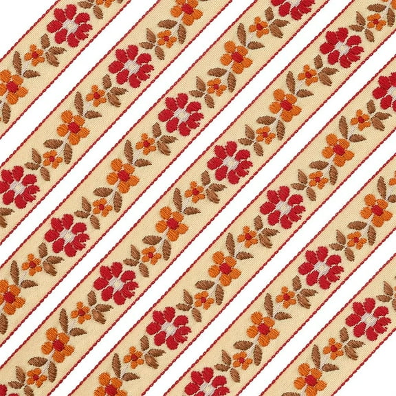 20 Yards 3/4" Wide Orange Jacquard Ribbon Trim Orange & Red Floral Embroidery Trim Lace Sewing Trim Ribbon for DIY Craft Wrapping Gift Packaging Costume Accessories Decoration