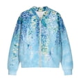 thumbnail image 4 of Xixirimido Womens Bomber Jacket Cropped Zip Up Varsity Jacket Loose Fit Casual Coat Lightweight Fall Winter Outwear With Pockets, Dragonfly Wisteria Flowers Blue, Medium, 4 of 7