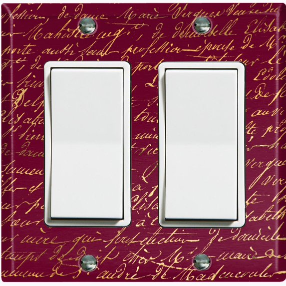 Metal Light Switch Plate Outlet Cover Elegant Burgundy Gold Letter Damask LET018