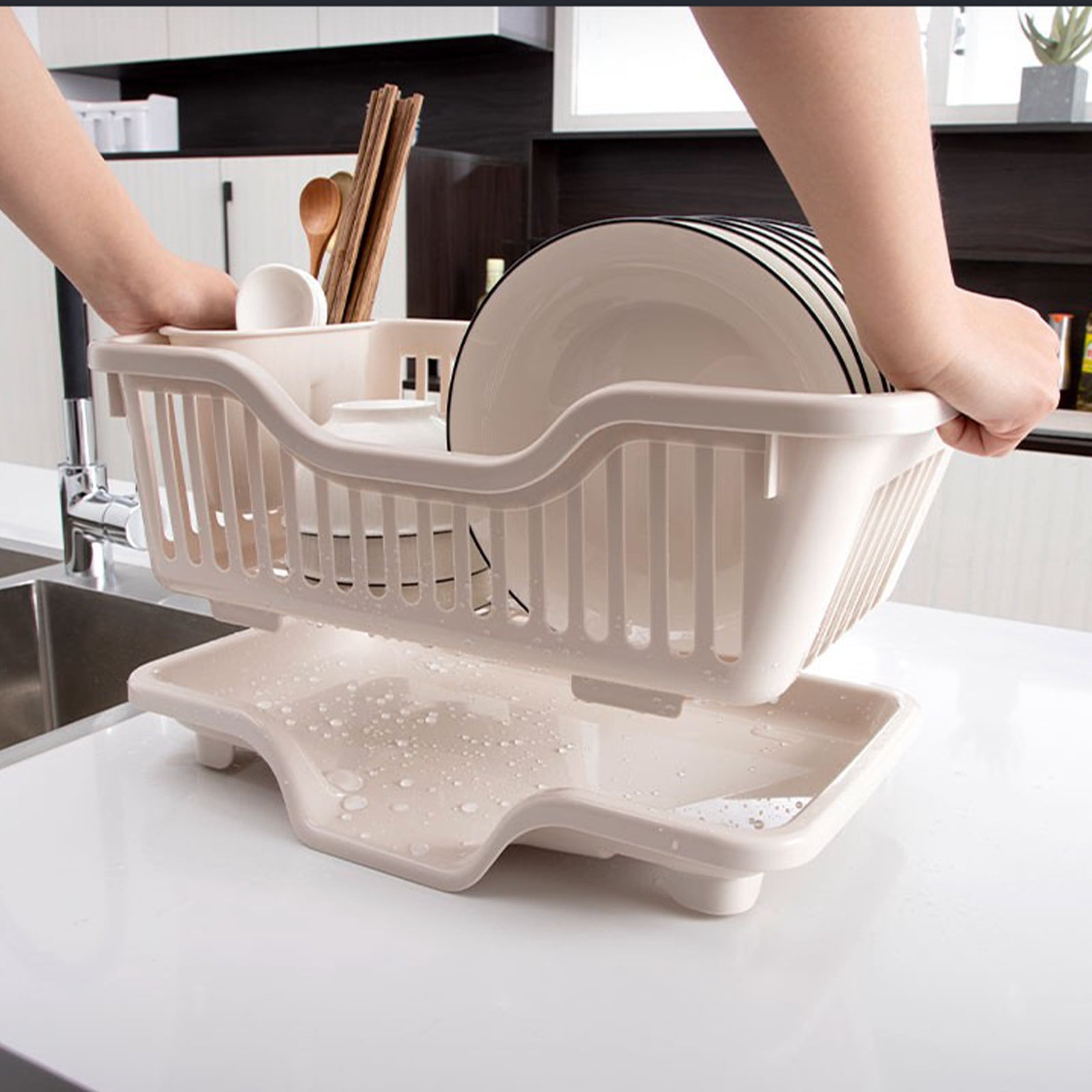 Dish Drying Rack Dish Strainers with Drain Tray Utensils Holder Organizer Rack Dish Rack and Drainaboard,Double Layer Dishes & Utensils Drying Organizer Rack for Kitchen Counter Restaurant