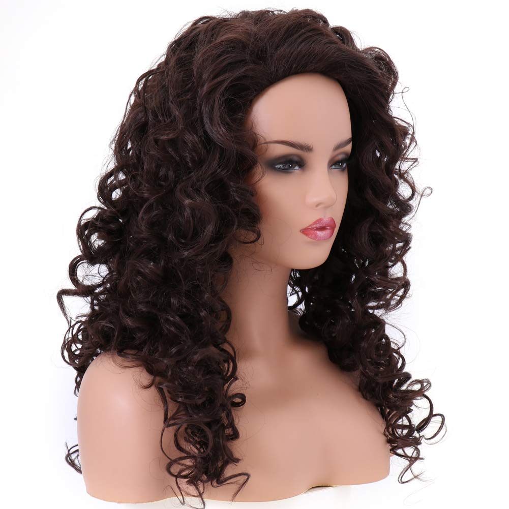DOPI Long Chestnut Brown Hair Curly Wavy Full Head Halloween Wigs for Women Cosplay Costume Party Hairpiece