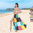 thumbnail image 6 of FORMRS Womens Long Sarong Beach Wrap Semi-Sheer Bikini Skirt Bathing Swimsuit Cover Up, Blue Checkered Pattern, 6 of 7