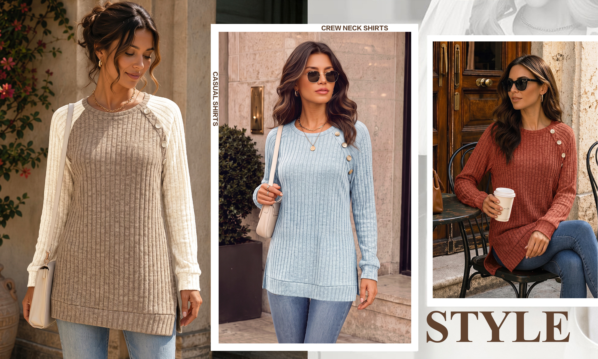 OALUXE Women's Long Sleeve Tunic Top with Button Details photo 5