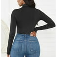 thumbnail image 4 of Women's Long Sleeve Bodysuit - Turtleneck, Slim Fit, Pure Color, High Elasticity, Snap Closure - Black, Size L, 4 of 6