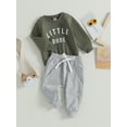 thumbnail image 4 of Baby Toddler Boys Fall Winter Outfits Little Dude Letter Printed Long Sleeve Sweatshirts Pants 2Pcs Clothes Set, 4 of 9