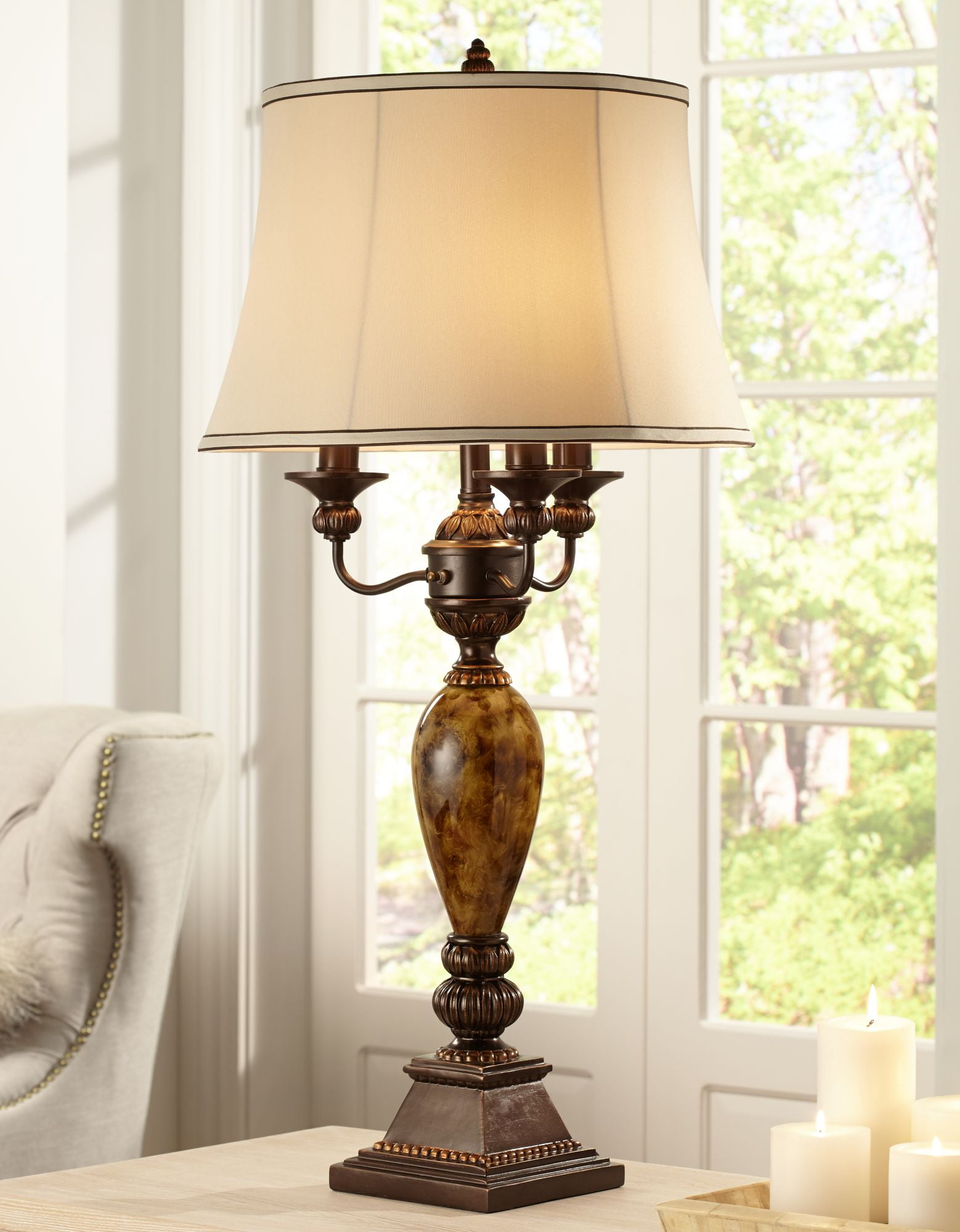 Kathy Ireland Traditional Table Lamp 37" Tall Bronze Golden Marbleized White Bell Shade for