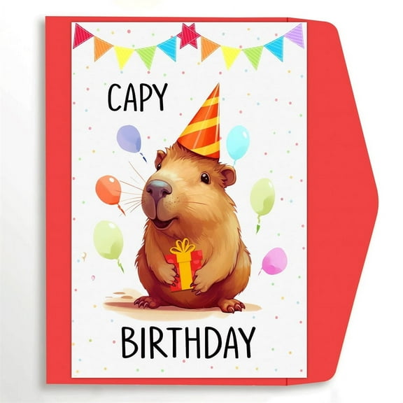 Adorable Capybara Birthday Card - Fun, Colorful Design - Blank Inside with Matching Envelope
