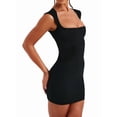 thumbnail image 2 of Women'S Summer Solid Color Wrap Short Dress Mini Dress Back Zipper Cocktail Party Dresses Black XL, 2 of 8