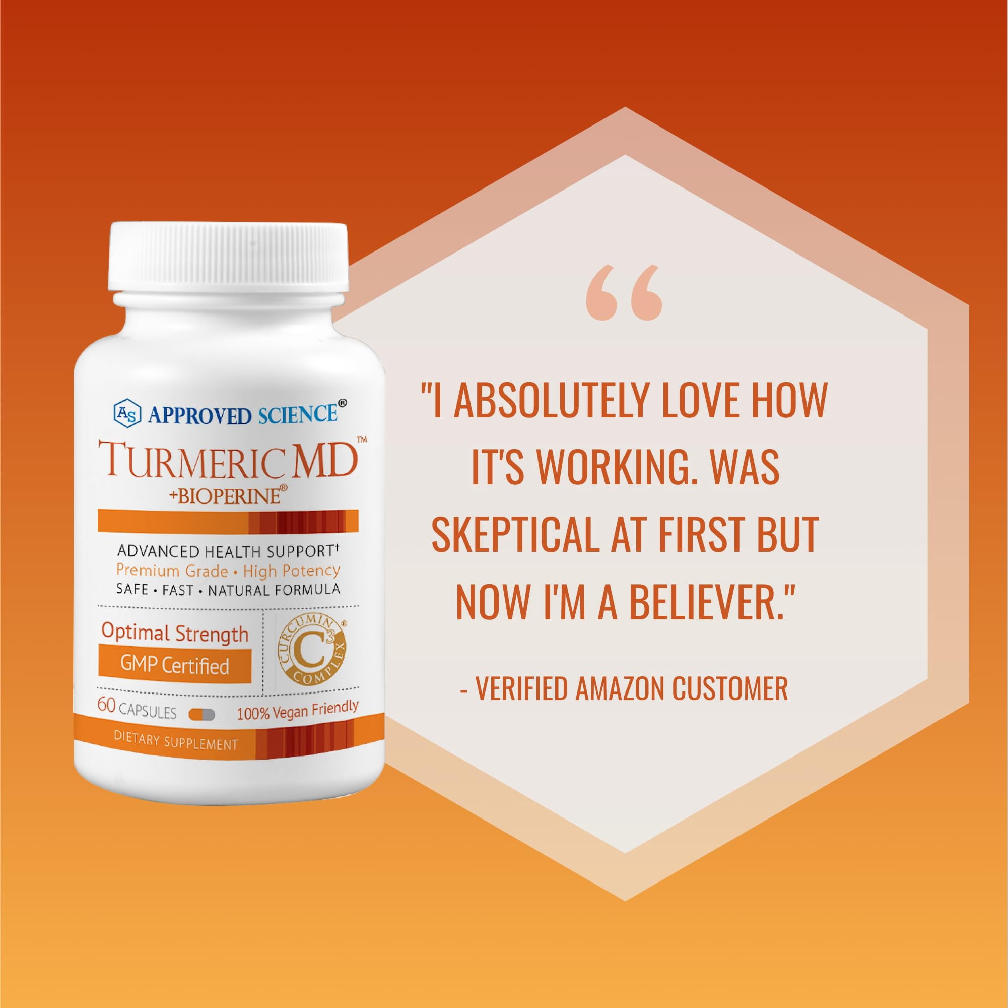 Approved Science Turmeric MD - with BioPerine & 95% Standardized Turmeric Curcuminoids - 60 Capsules (1 Month Supply)