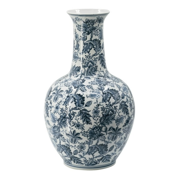 A&B Home Chinoiserie Gourd-Shaped Vase with Tapered Neck - Blue, White Finish
