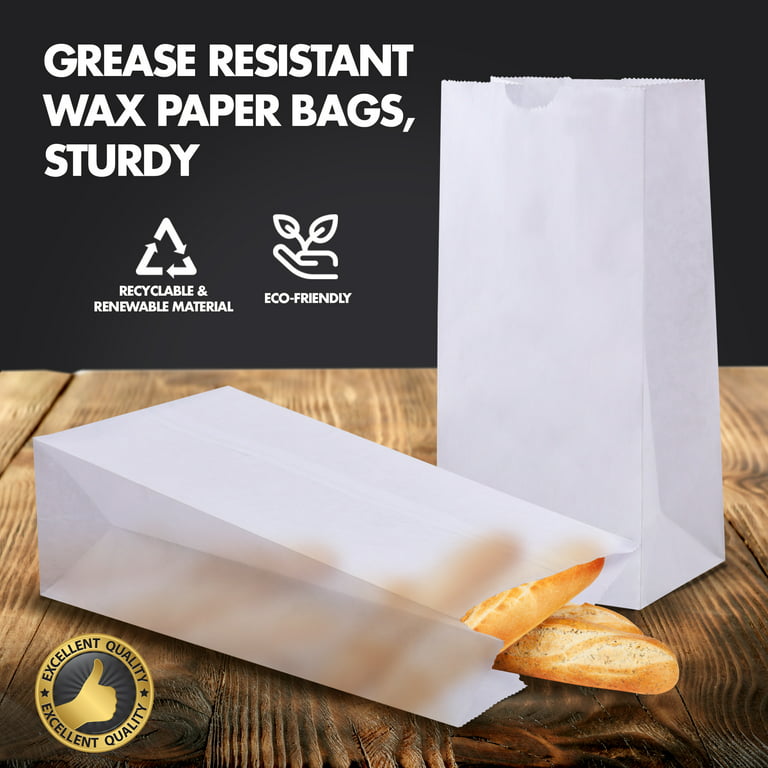 125 Pack] 4 Lb Waxed Bakery Bags - White Paper Lunch Bags