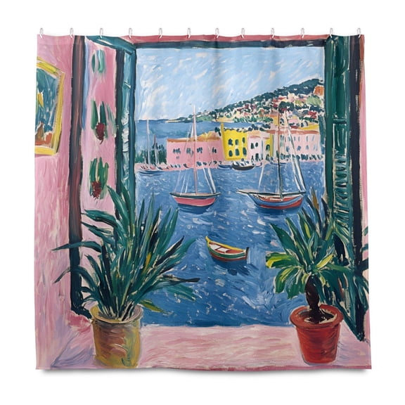 Yayeee Shower Curtain with Hooks 72"x72" Waterproof Fabric Bathroom Hanging Decor, Pink Window