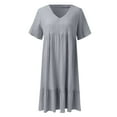 thumbnail image 6 of vigerkar Women's Summer Empire Waist Dress Smocked Flutter Short Sleeve V Neck Midi Dresses 2025 New Light Gray, XXL, 6 of 7