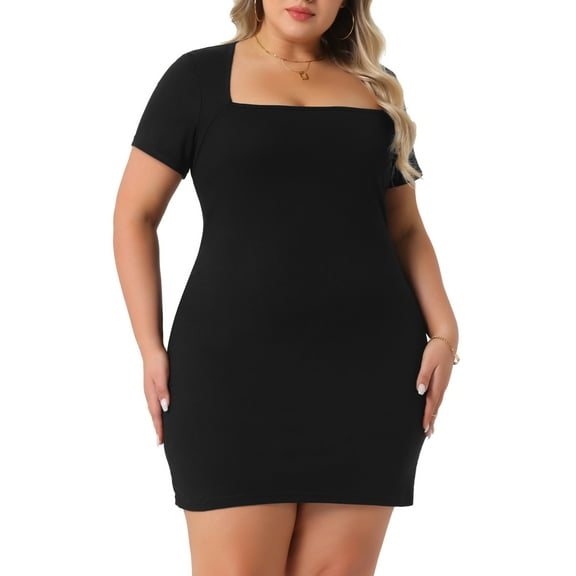 DARING DIVA Plus Size Short Sleeve Basics T-shirt Bodycon Dress 1X Black