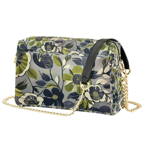 FORMRS Women Crossbody Purse with Chain Strap Vegan Leather Shoulder Handbag, Green Floral