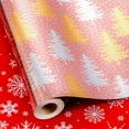 thumbnail image 2 of DFA Reversible Christmas Wrapping Paper Roll - 17 Inch X 32.8 Feet - Pink with Gold & Silver Trees, Red Snowflake, Metallic Foil Design for Christmas, Holiday, Party, Celebration, 2 of 15